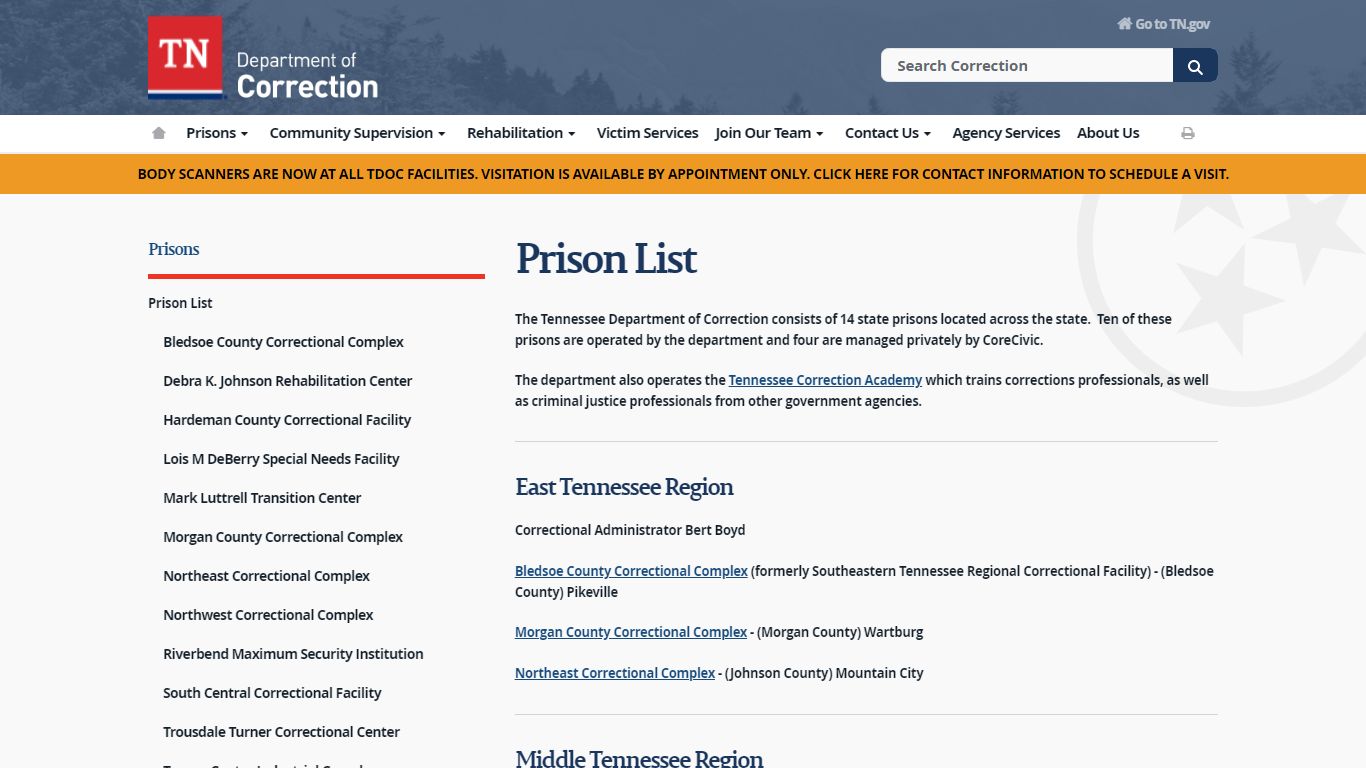 State Prison List - TN.gov